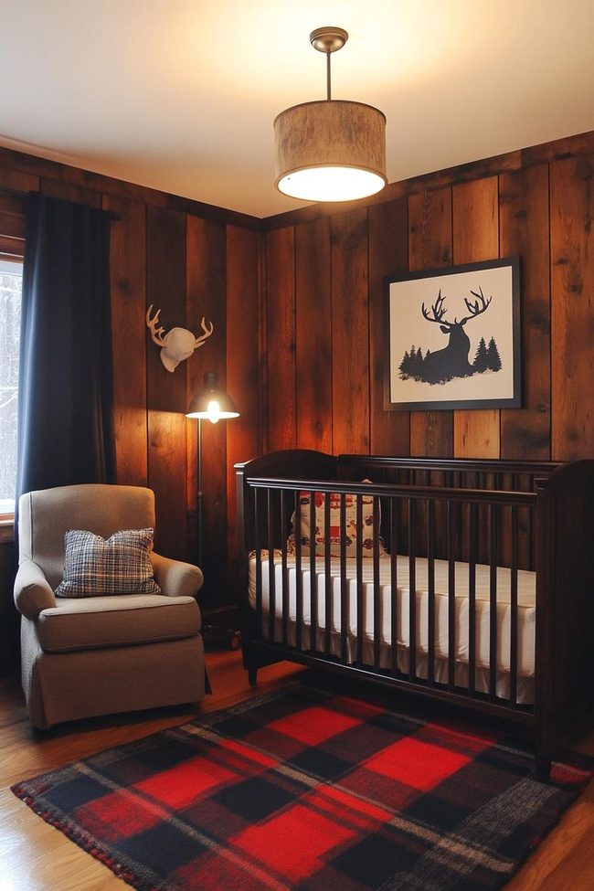 Red Plaid Woodland Cabin Nursery