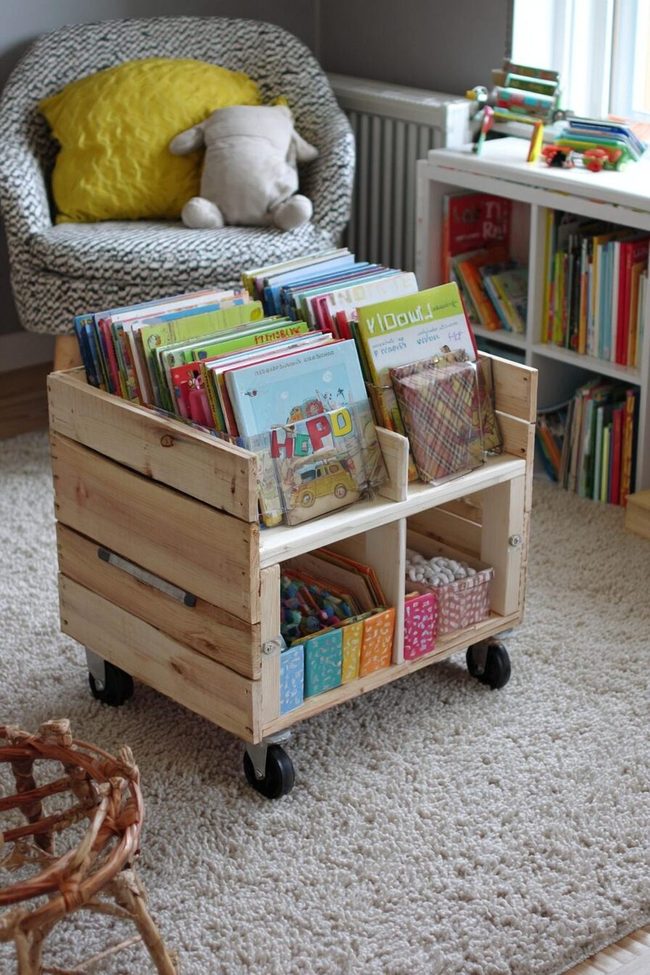 Wooden Crates Mobile Book Station