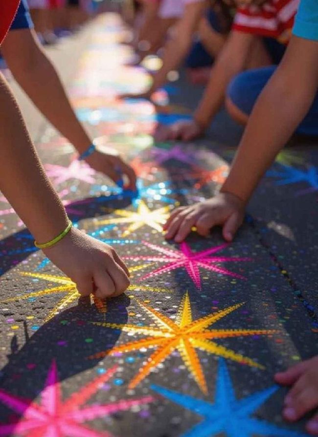 Red White Blue Sidewalk Art