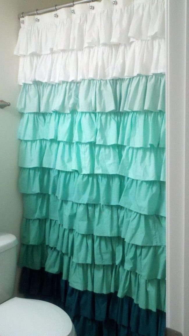 White Ruffle Shower Curtain Blue Layers