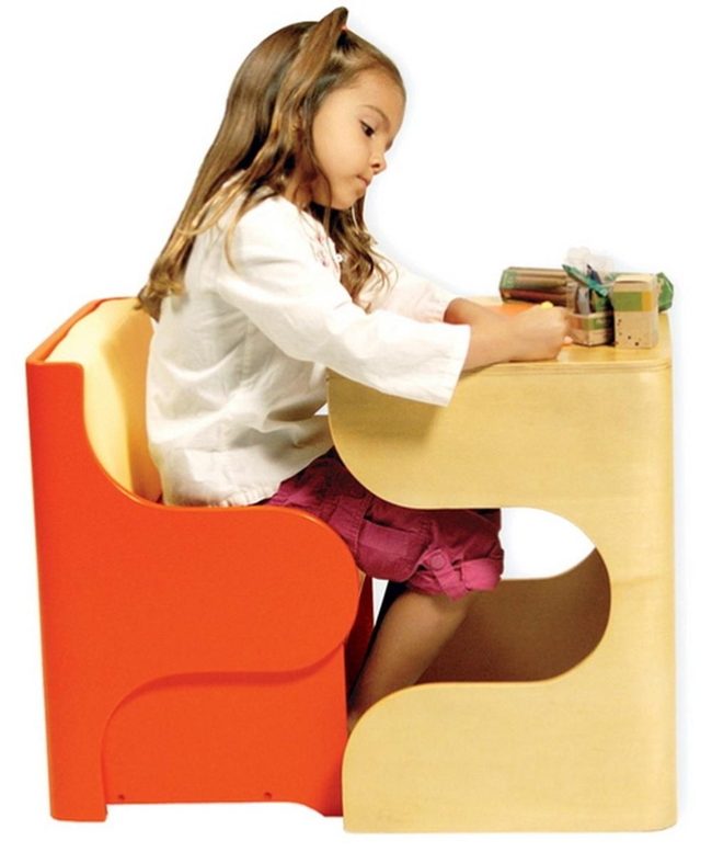 Orange Chair, Light Wood Workspace