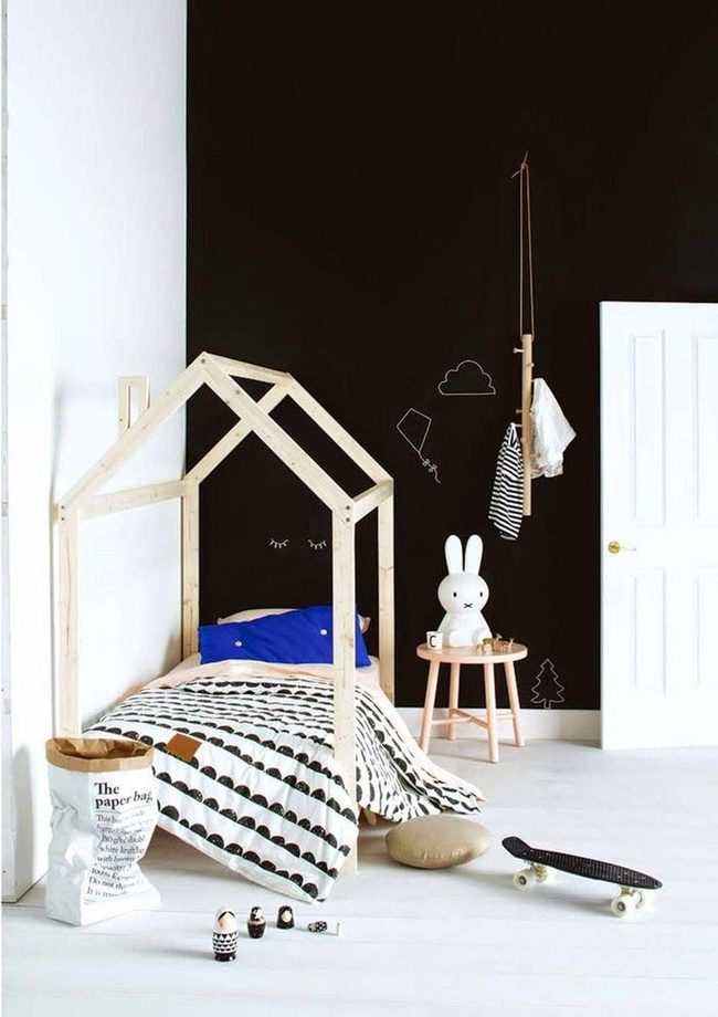 Wooden Playhouse Bedroom Black White