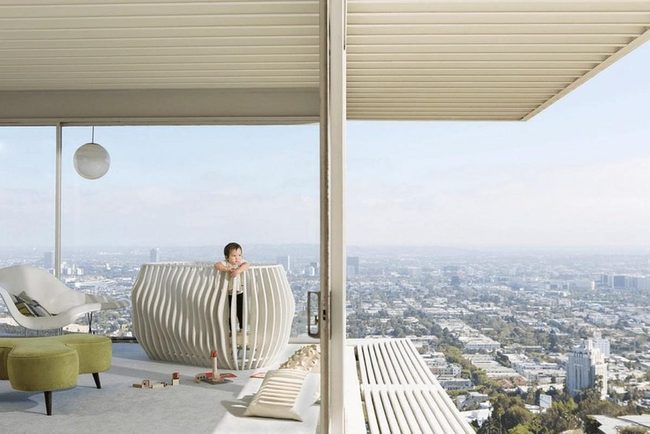 Panoramic Glass Cityscape Living