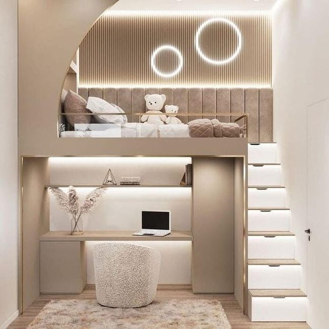 Lofted Bed With Workspace Below