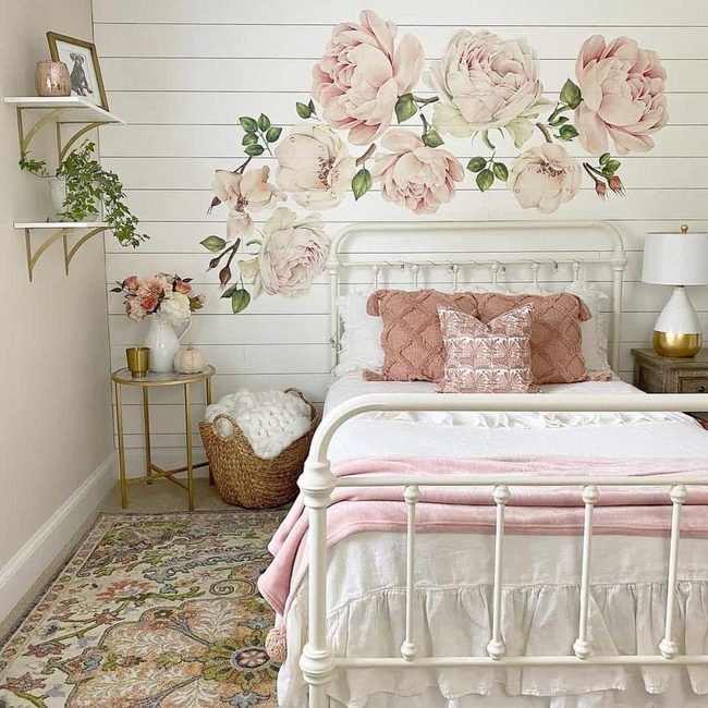 Pink Floral Arch White Shiplap
