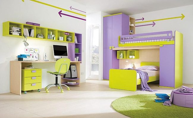 Purple And Green Functional Kids Room