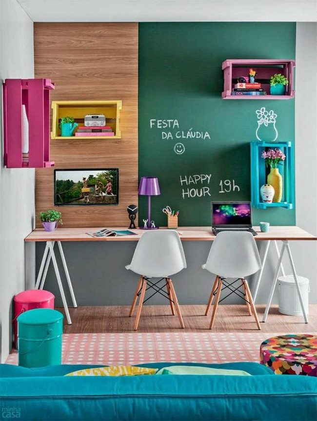 Multicolor Crate Shelves Workspace