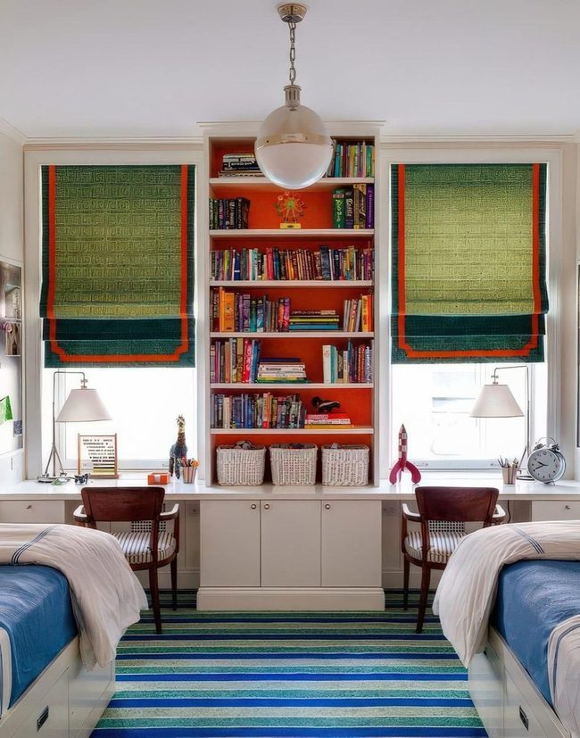 Blue Twin Beds, Orange Reading Wall