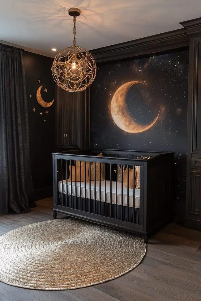 Midnight Nursery With Golden Stars