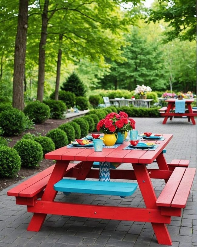 Multicolor Painted Picnic Table
