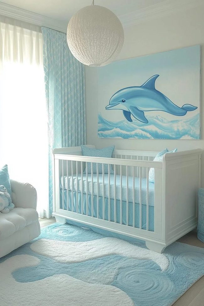 Dolphin Mural Nursery Blue