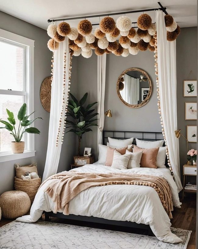 Fluffy Pom Pom Bedroom Drape