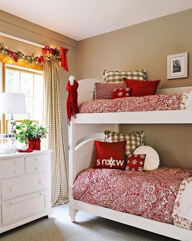 Red And White Stacked Bunks