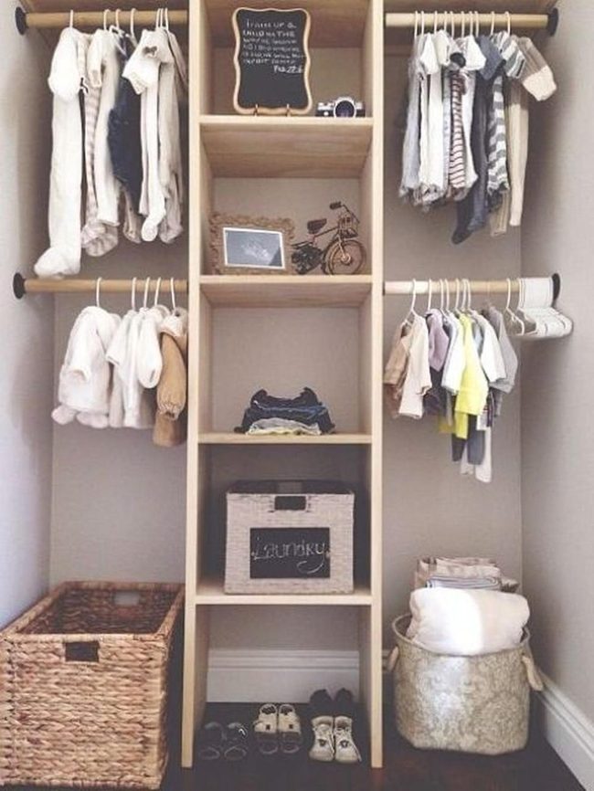 Neutral Wooden Closet Organization