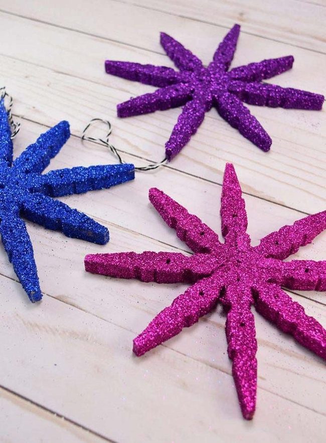 Glitter Clothespin Snowflakes Shine