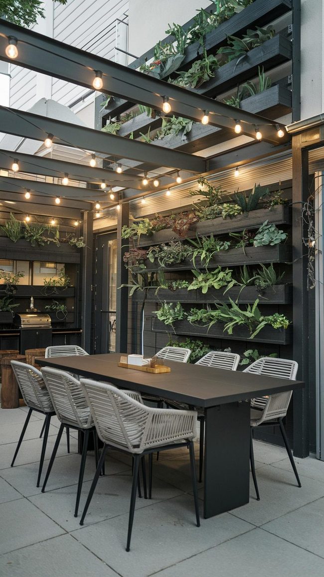 Patio Dining with String Lights