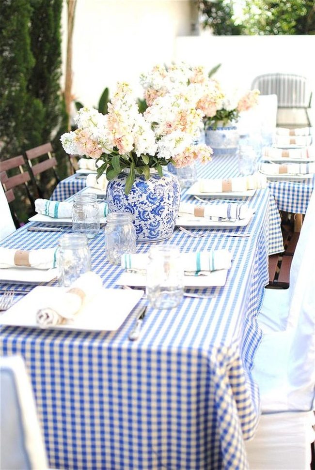 Blue Checkered Table Setting