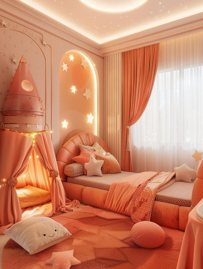Rocket Ship Bed Pink Nebula