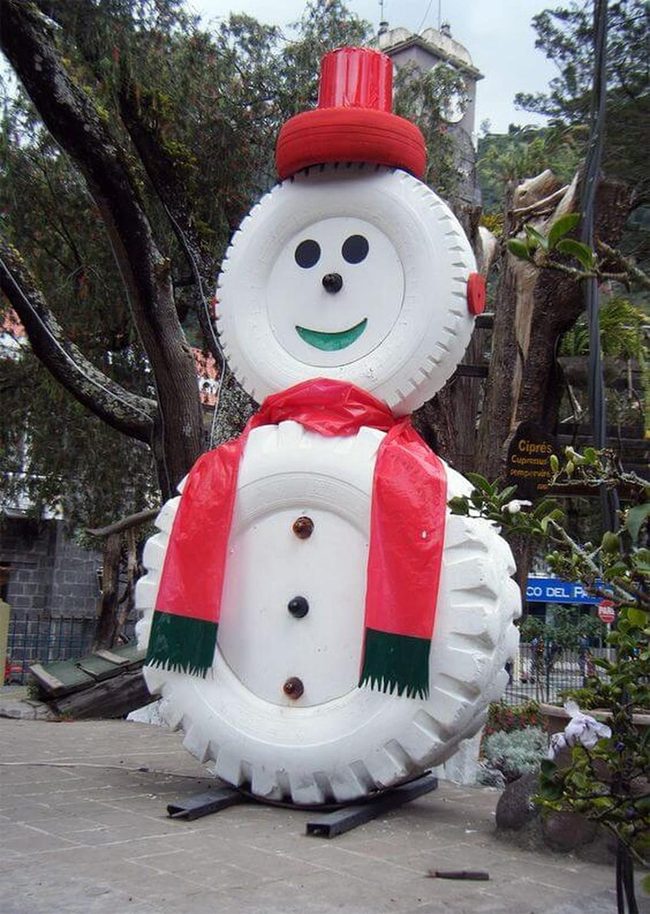 Recycled Tire Snowman