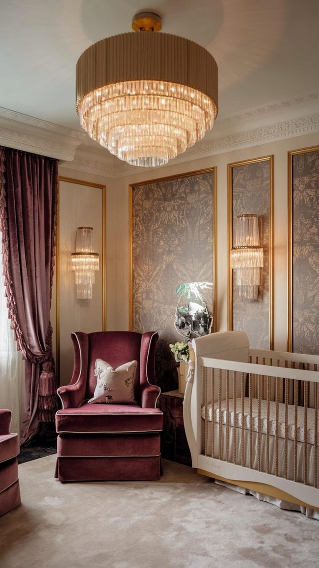 Crystal Chandelier Gold Crib Nursery