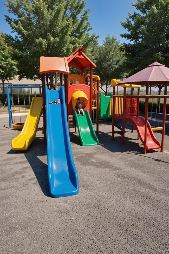 Colorful Playground Slides and Swings