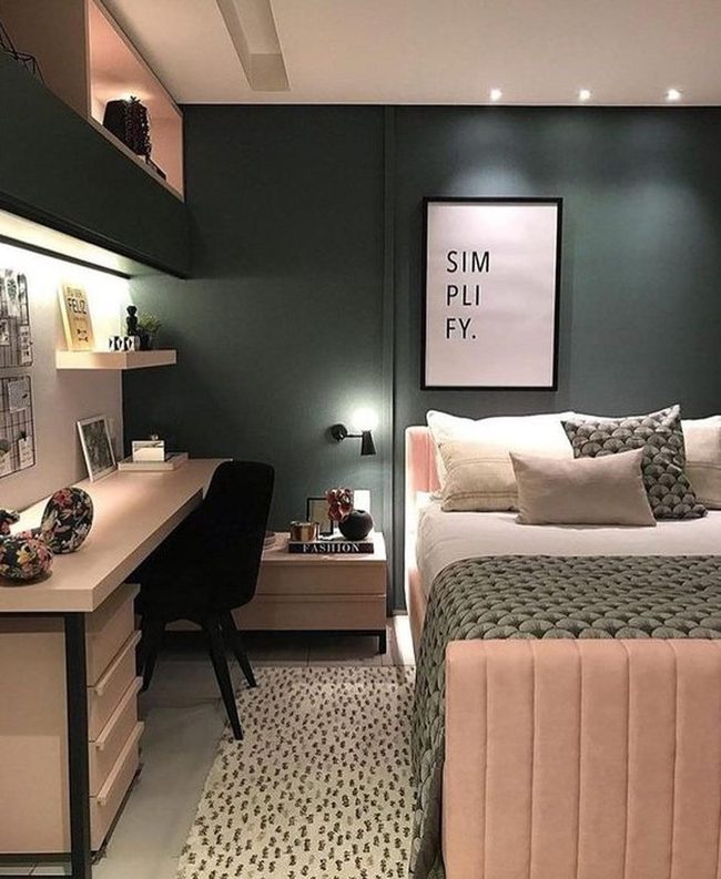 Deep Green Bedroom Pink Accents