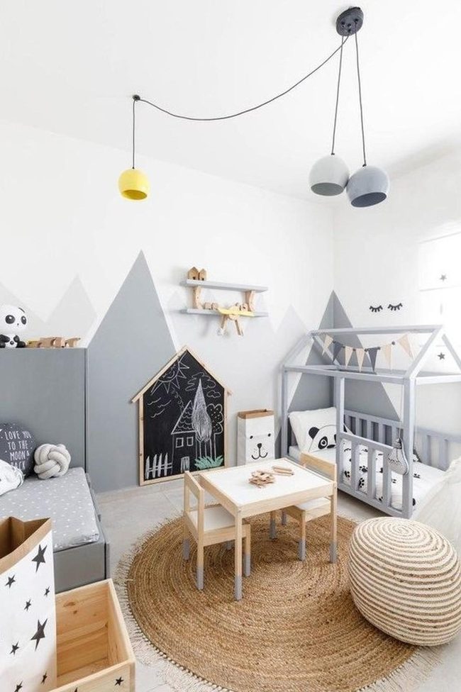 Mountain Gray Playroom With House Bed