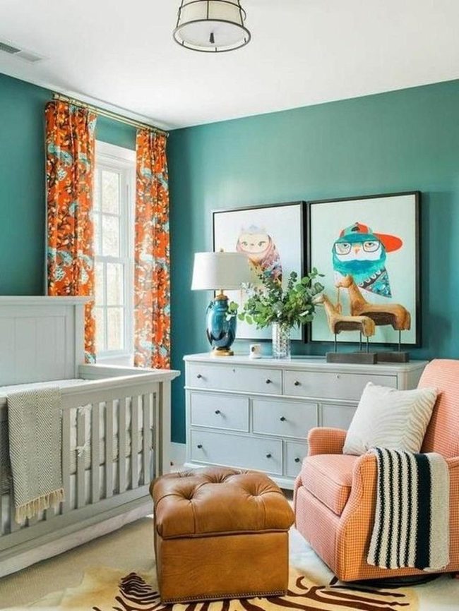 Teal Walls With Orange Florals