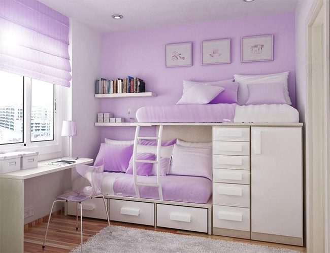 Purple And White Kids Storage Bedroom