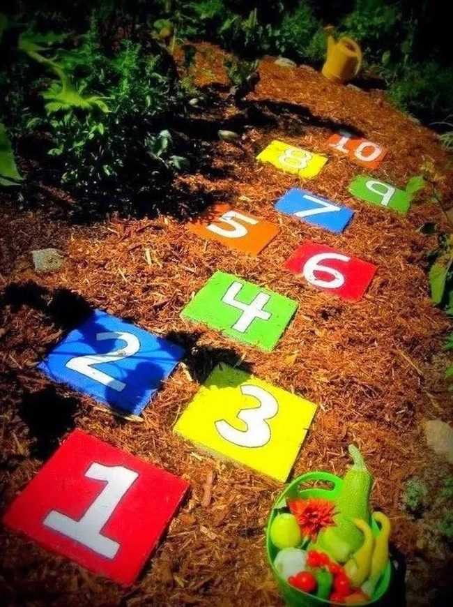 White Numbers Through Brown Garden Path