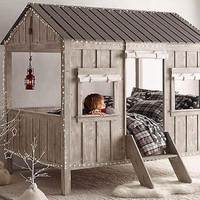 Wooden Playhouse Bed With Shutters