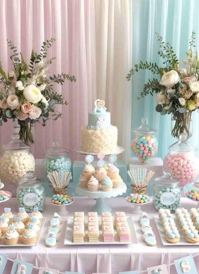 Pastel Stacked Sweets Display