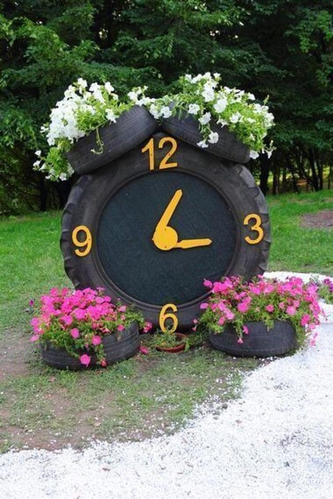 Recycled Tire Clock Planter