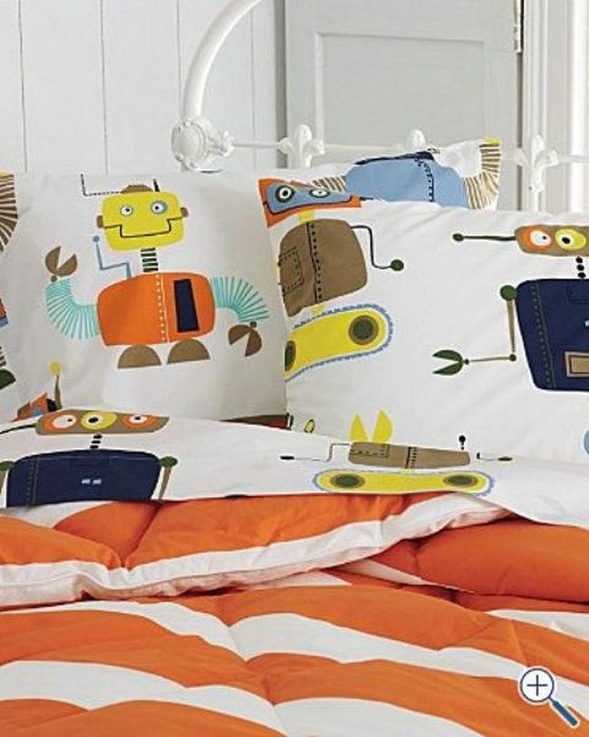Orange Striped Robot Bedding