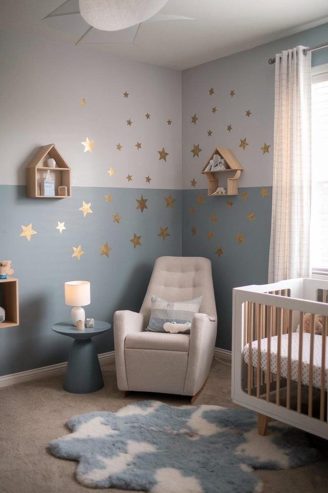 Muted Blue Walls with Golden Stars