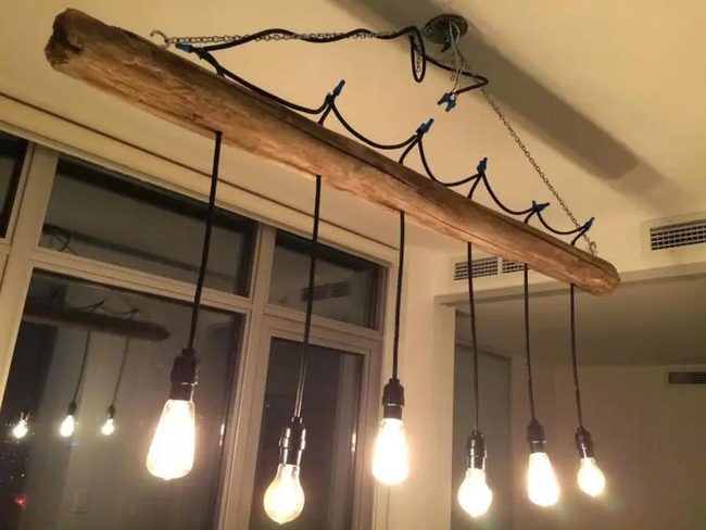 Wooden Beams With Edison Bulbs