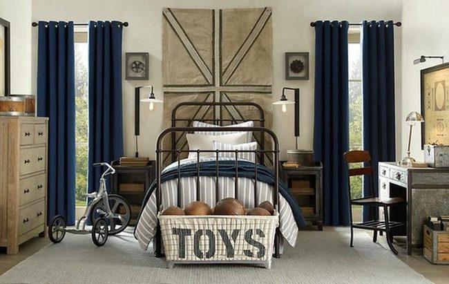 Dark Blue Curtains, Industrial Charm