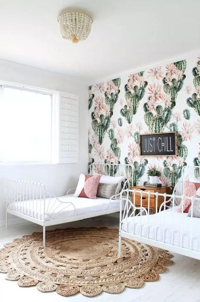 Cactus Wallpaper Pink Bedroom
