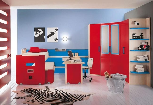 Red And Blue Animal Print Room