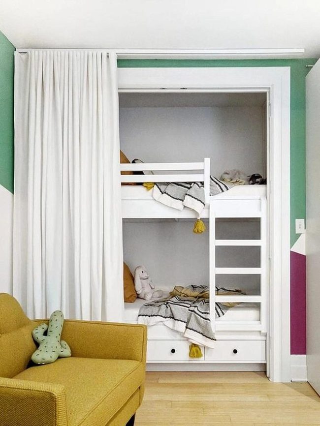 White Alcove Bunk Beds Yellow Tassels