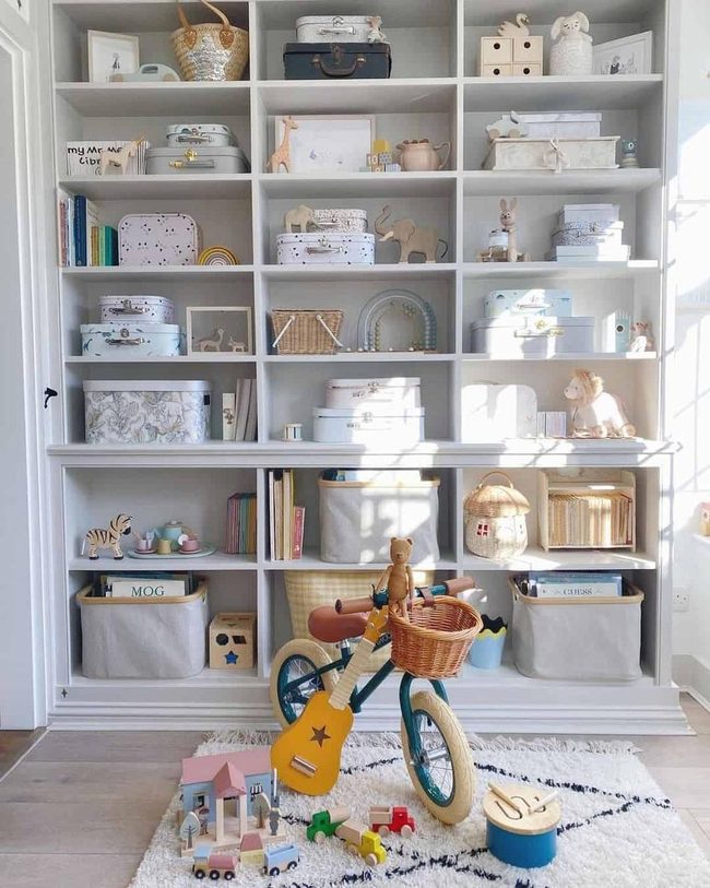 Bright Playroom with Wicker Storage