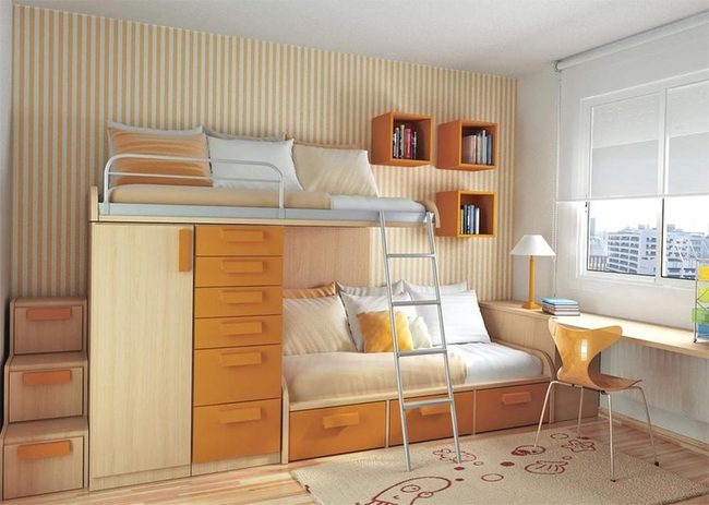 Sunlit Yellow Striped Bedroom
