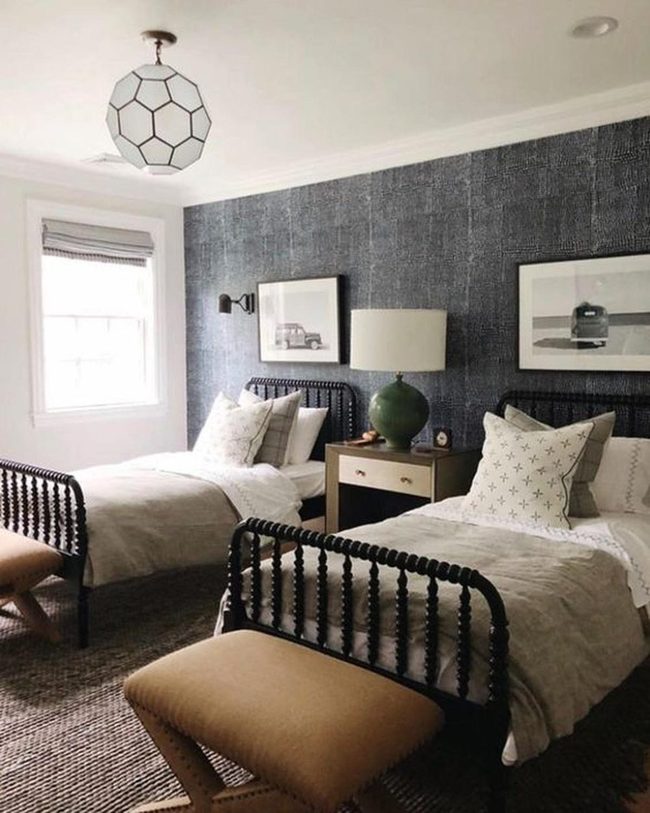 Navy Walls, Twin Metal Beds