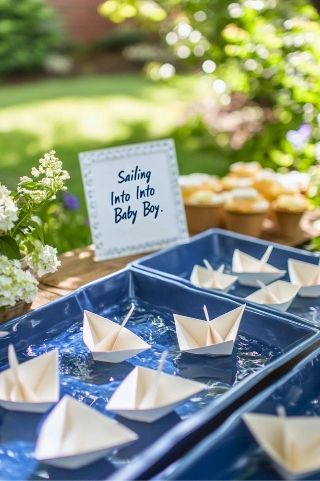 Blue Paper Boats Water Display
