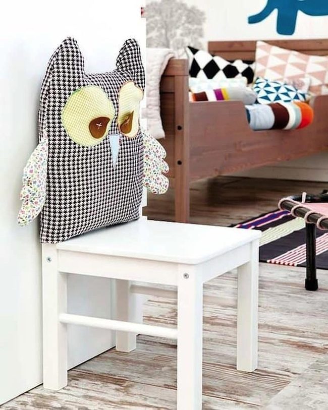 Multicolored Owl Chair From Fabric Scraps