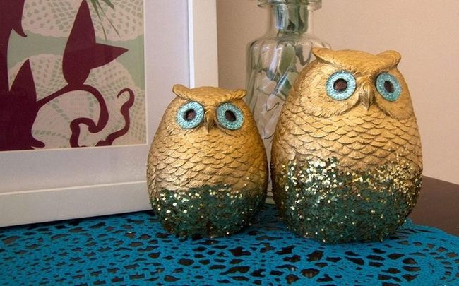 Golden Owls With Emerald Sparkle