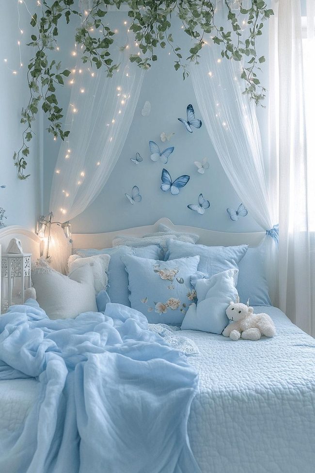Muted Blue Butterfly Girls Room