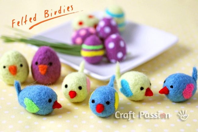 Felt Birds With Crimson Beaks