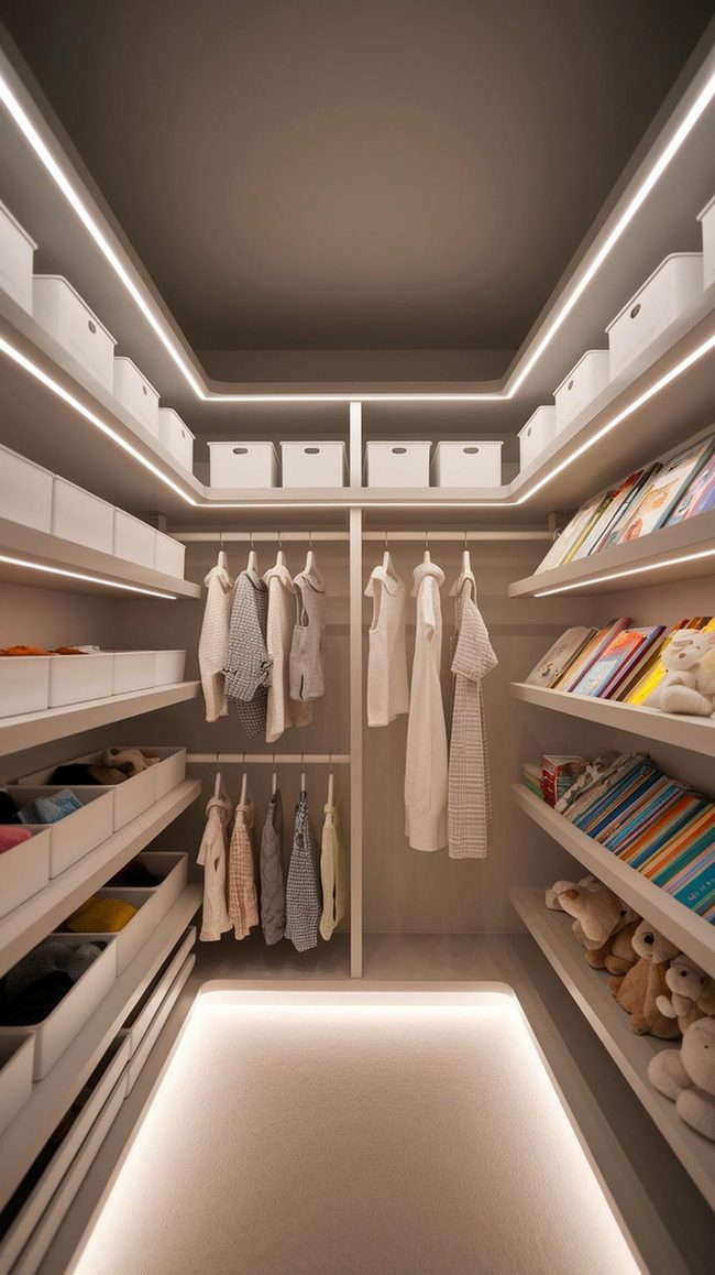 Soft Wood Closet With Smart Lighting