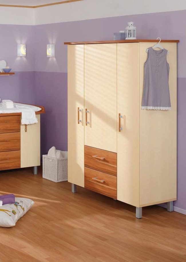 Purple Bedroom With Silver-Handle Wardrobe